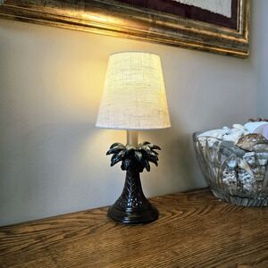 Hand Painted Tropical Palm Tree Desk Lamp 12" Cordless Rechargeable Remote